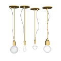 Four Modern Minimalist Pendant Lights With Golden Metal Frames And Transparent Glass Bulbs