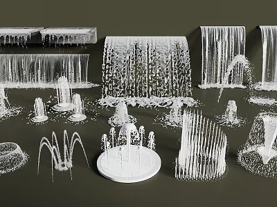 Various Decorative Water Fountain Designs With Different Spray Patterns And Structures 3d model