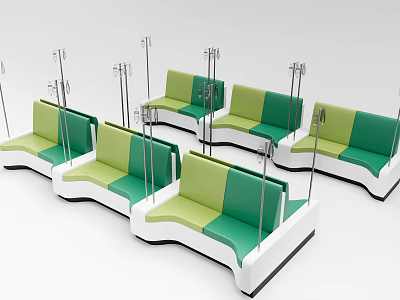 Public Chairs With Green Yellow Upholstered Seats And IV Stands For Waiting Area 3d model