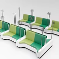 Public Chairs With Green Yellow Upholstered Seats And IV Stands For Waiting Area