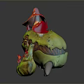 Game And Movie Character With Red Mushroom Tops Green Body And Yellow Eyes