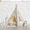 Cozy Teepee Tent With Snowflake Decorations String Lights Pillows Mini House Models And Toys