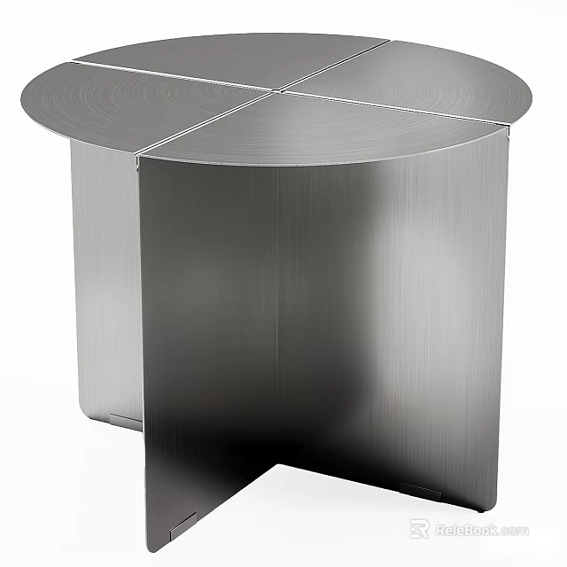 Modern Stainless Steel Coffee Table With Brushed Finish Round Top Geometric Base 3d model 