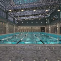 Indoor Swimming Pool With Starry Sky Ceiling Swimming Lanes Marble Floor And Lights