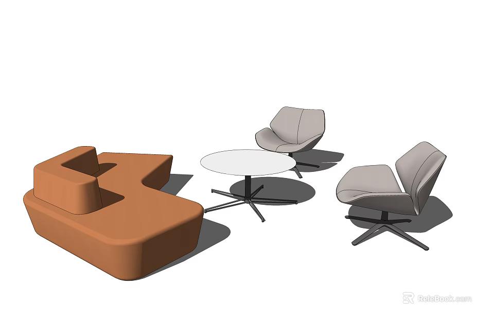 Orange Sofa And White Coffee Table Set With Modern Gray Chairs 3d model