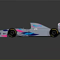Racing Car in Blue and Pink with Sleek Design Rear Wing and Black Tires