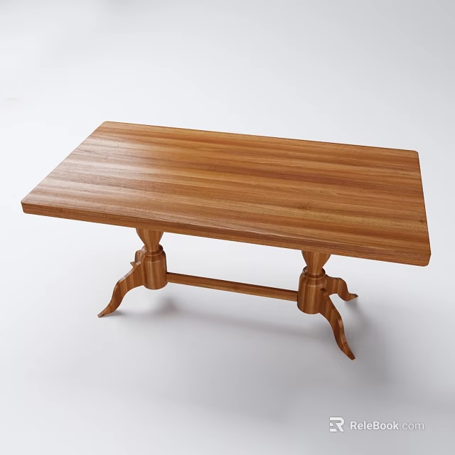 Classic Wooden Dining Table With Natural Wood Grain Surface And Elegant Carved Legs 3d model 
