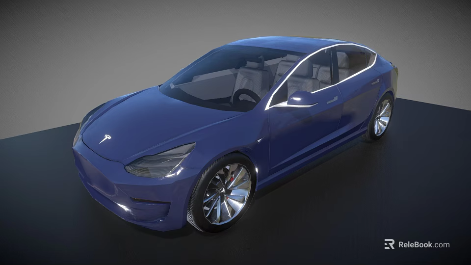 Blue Tesla Electric Sedan With Modern Sleek Design And Alloy Wheels 3d model 