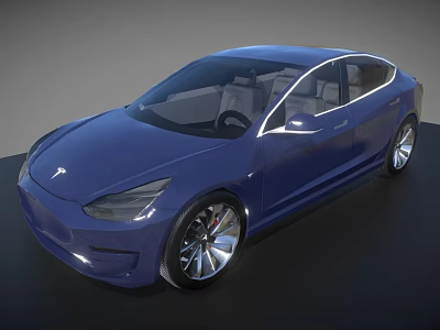 Blue Tesla Electric Sedan With Modern Sleek Design And Alloy Wheels 3d model