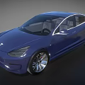Blue Tesla Electric Sedan With Modern Sleek Design And Alloy Wheels
