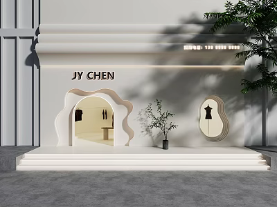 Modern JY CHEN Storefront With Curved Arch Design White Steps Green Plant And Mirror 3d model