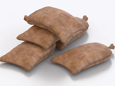 Brown Decorative Fabric Pillows Stacked On White Background With Soft Texture 3d model