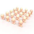 Multiple Pink Mannequin Head Models Arranged In Cluster On White Background