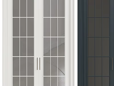 White And Dark Framed Modern Double Doors With Glass Grid Panels For Home Design 3d model