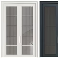 White And Dark Framed Modern Double Doors With Glass Grid Panels For Home Design
