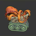 Orange Octopus with Red Details in Basket on Gray Base with Wheels