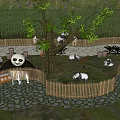 Panda Park Landscape With Large Tree Wooden Fence Stone Path And Visitors