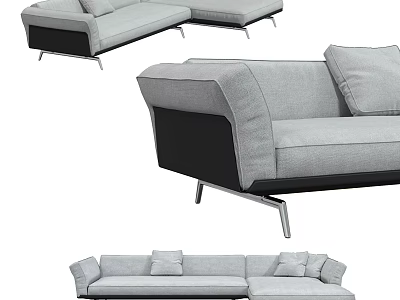 Modern Gray Fabric Sectional Sofa With Metal Legs And Comfortable Cushions 3d model