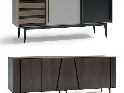 Modern Wooden TV Stand With Drawers Cabinet Doors And Metal Legs 3d model
