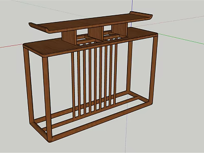 Wooden Console Table With Vertical Slats And Minimalist Frame Design 3d model