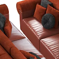 Red Leather Sectional Sofa with Black Accent Pillows and Modern Design 3d model