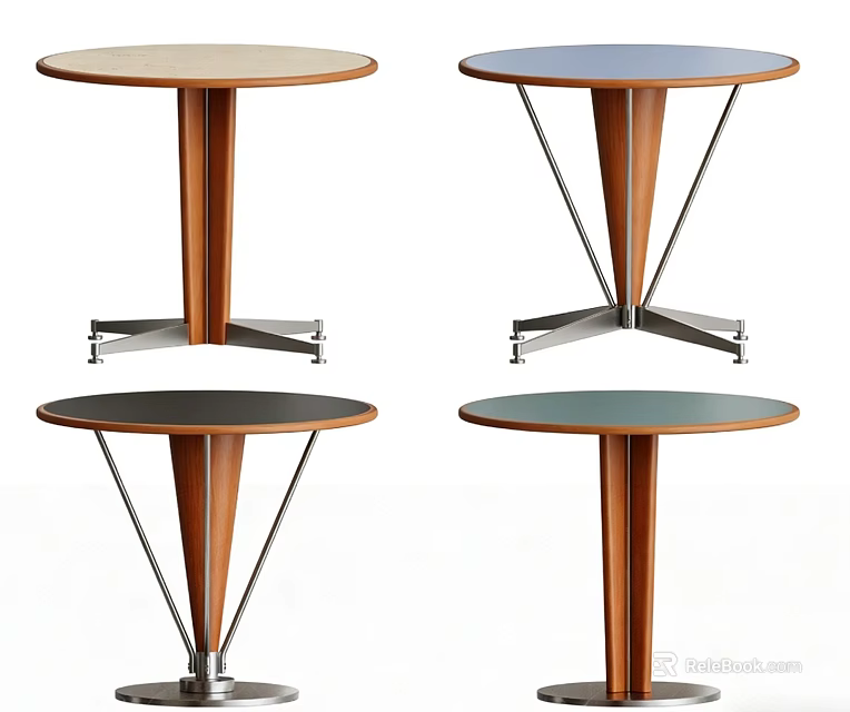 Round Modern Dining Tables With Multiple Colors Wooden Legs And Metal Supports 3d model 