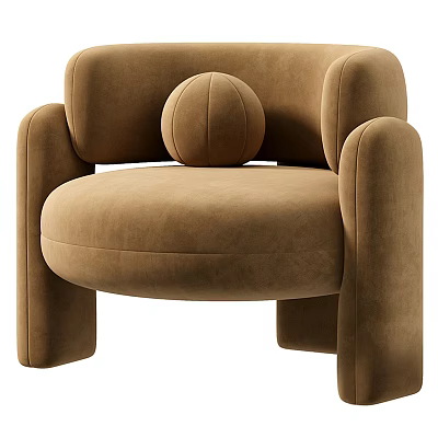 Velvet Upholstered Brown Single Sofa Featuring Modern Rounded Design And Round Cushion 3d model