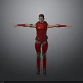 Character In Red Tactical Costume With Arms Outstretched On Gray Background