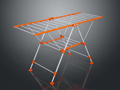 Orange And White Foldable Clothes Drying Rack With Metal Frame For Home Use 3d model