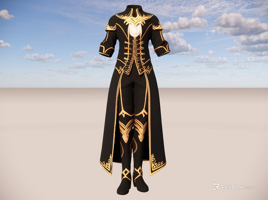 Elegant Black And Gold Robe With Intricate Embroidery And Ornate Patterns 3d model 