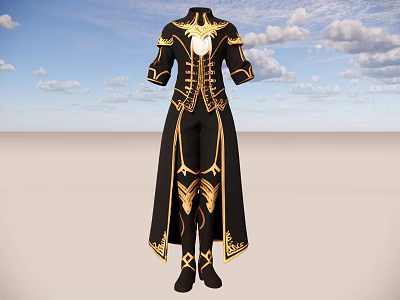 Elegant Black And Gold Robe With Intricate Embroidery And Ornate Patterns 3d model