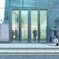Glass Entrance Doors Of Modern Office Building With Business People