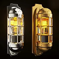 Vintage Silver And Gold Metal Wall Lights With Glass Shades And Illuminated Bulbs