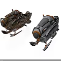 Rusty Weathered And Sleek Modern Snowmobile Models With Ski Like Base Design 3d model