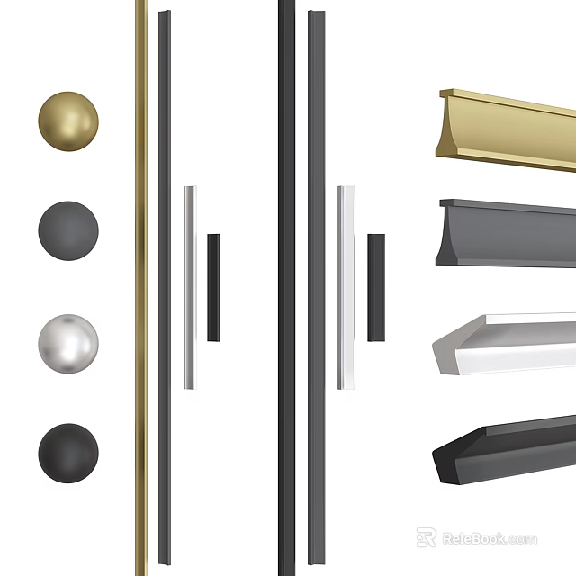 Modern Cabinet Pulls and Handles with Gold Silver Black Finishes and Round Bar Designs 3d model 