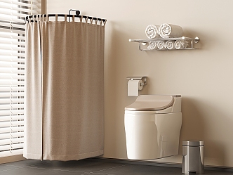 Shower curtain towel rack smart toilet paper box trash can 3d model