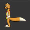 Cartoon Fox Character 3D Model With Orange Fur White Paws And Red Yellow Scarf