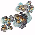 Flower Shaped Metal Wall Decor With Blue Gold Black Hollow Out Petals Design