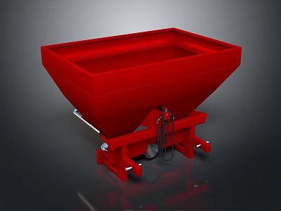 Red Agricultural Broadcast Spreader With Wheeled Base And Metal Container Structure 3d model