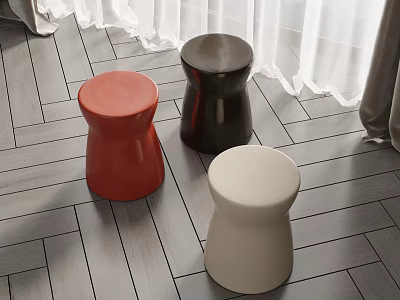 Three Stylish Side Tables In Home Interior With Red Black White Colors And Modern Design 3d model