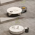 Modern Round Coffee Table Design with Notebook Oranges and Vase on Textured Carpet 3d model