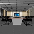 Modern Spacious Conference Room With Long Table Chairs And Large Screen 3d model