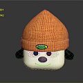 Cute Cartoon Game And Movie Character With Orange Knitted Hat Green Badge And Smiling Face