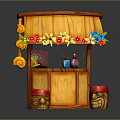 Indoor Decorative Small Booth With Yellow Canopy Flower Decorations And Mushroom Stools