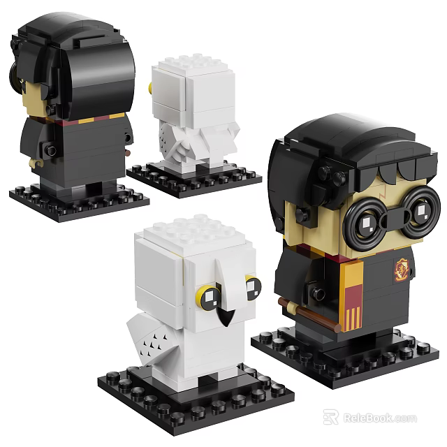 Harry Potter Bricks With Character Figure White Owl And Black Base 3d model 