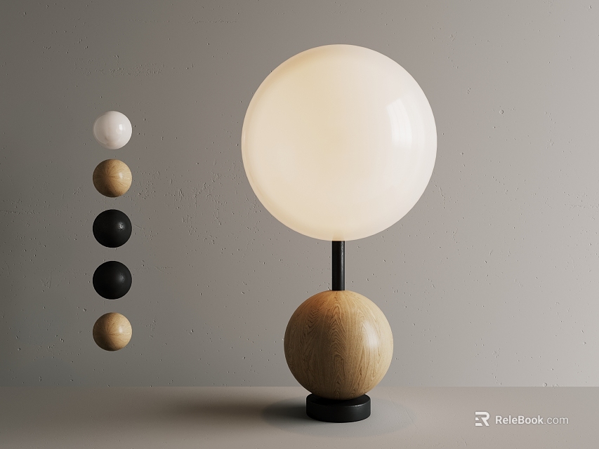 Modern Table Lamp With White Spherical Lampshade Wooden Base And Colored Options 3d model 