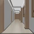 Modern Elevator Hallway With Wooden Doors White Walls Ceiling Lights Windows And Light Colored Floor