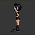 Cartoon 3D Character Model With Black Hair Purple Highlights Glasses Black Outfit And Boots