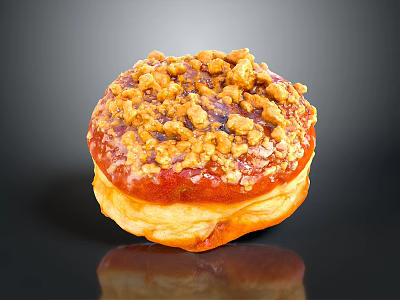 Freshly Baked Golden Fluffy Donut Topped with Crushed Nuts and Sweet Glaze 3d model