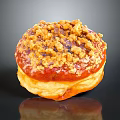 Freshly Baked Golden Fluffy Donut Topped with Crushed Nuts and Sweet Glaze